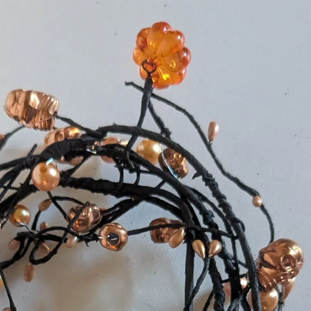 NWT Goth Skull Pearls Pumpkin Orange Halloween Decoration Floral Garland Ashland